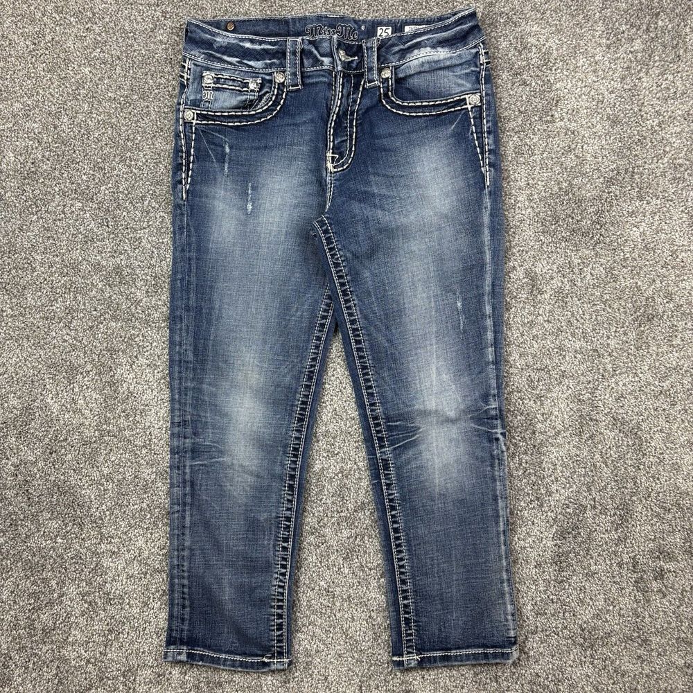 Miss Me Jeans Womens 25 Flare Leg Boot Cut Stretch Rhinestone Beads Flap Pockets